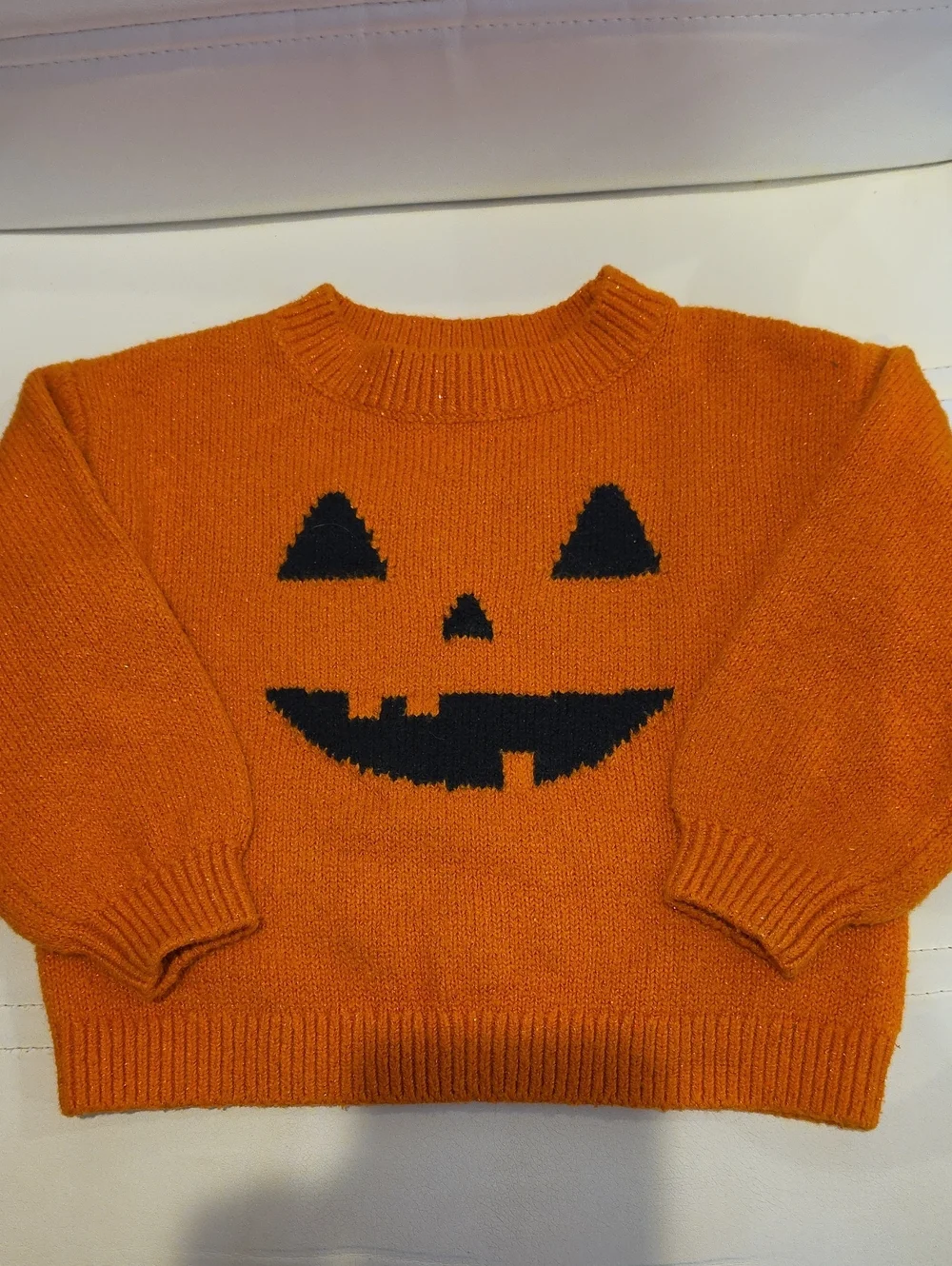 Old Navy Orange Knit Pumpkin Face Sweater, Size 2T
